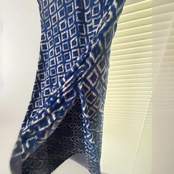 Lauren Ralph Lauren Dress Womens 4 Blue Ikat Geometric Sheath Ruched Sleeveless - Picture 5 of 9